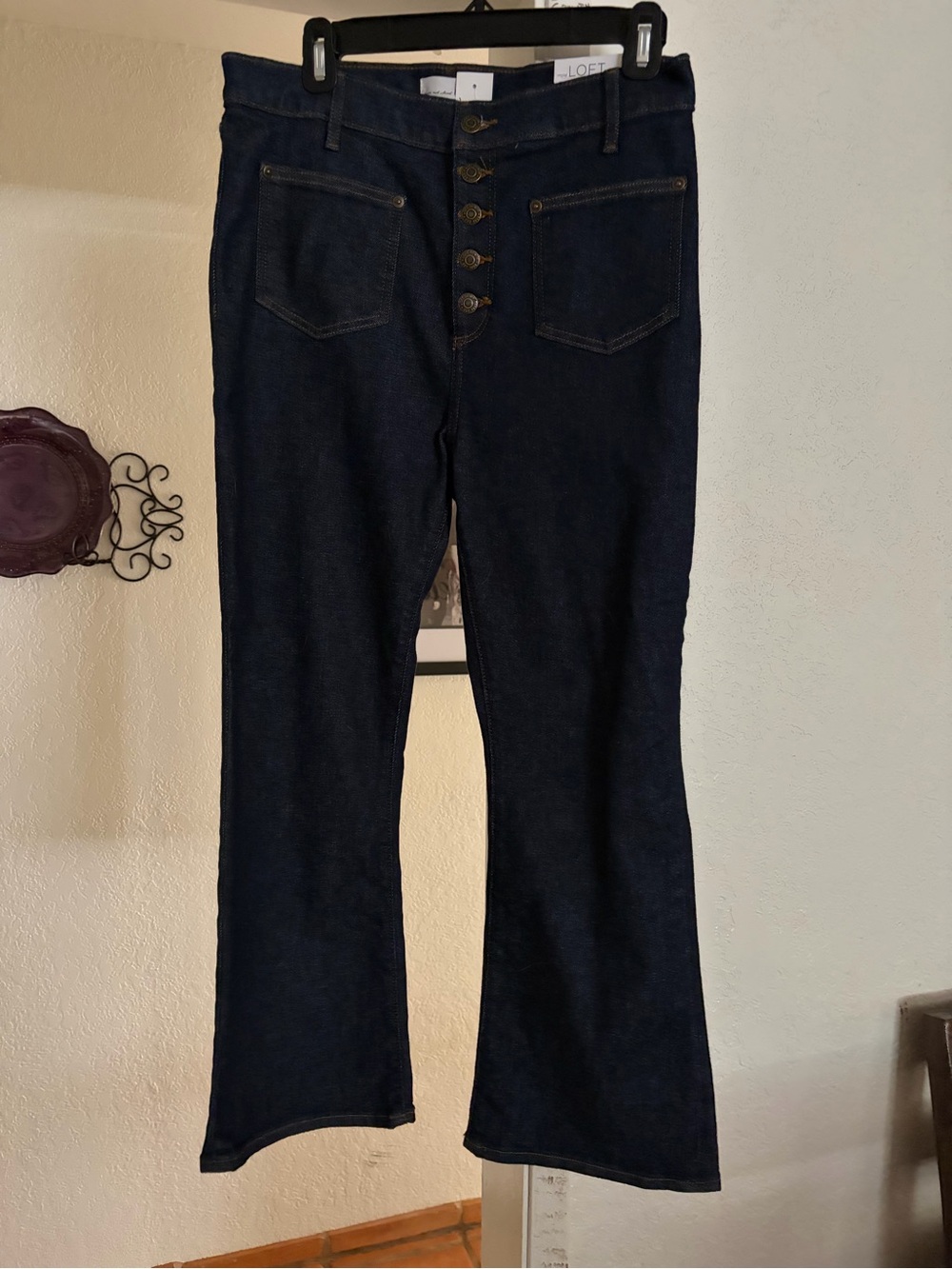 LOFT Dark Blue High-Rise Button-Fly Flare Jeans